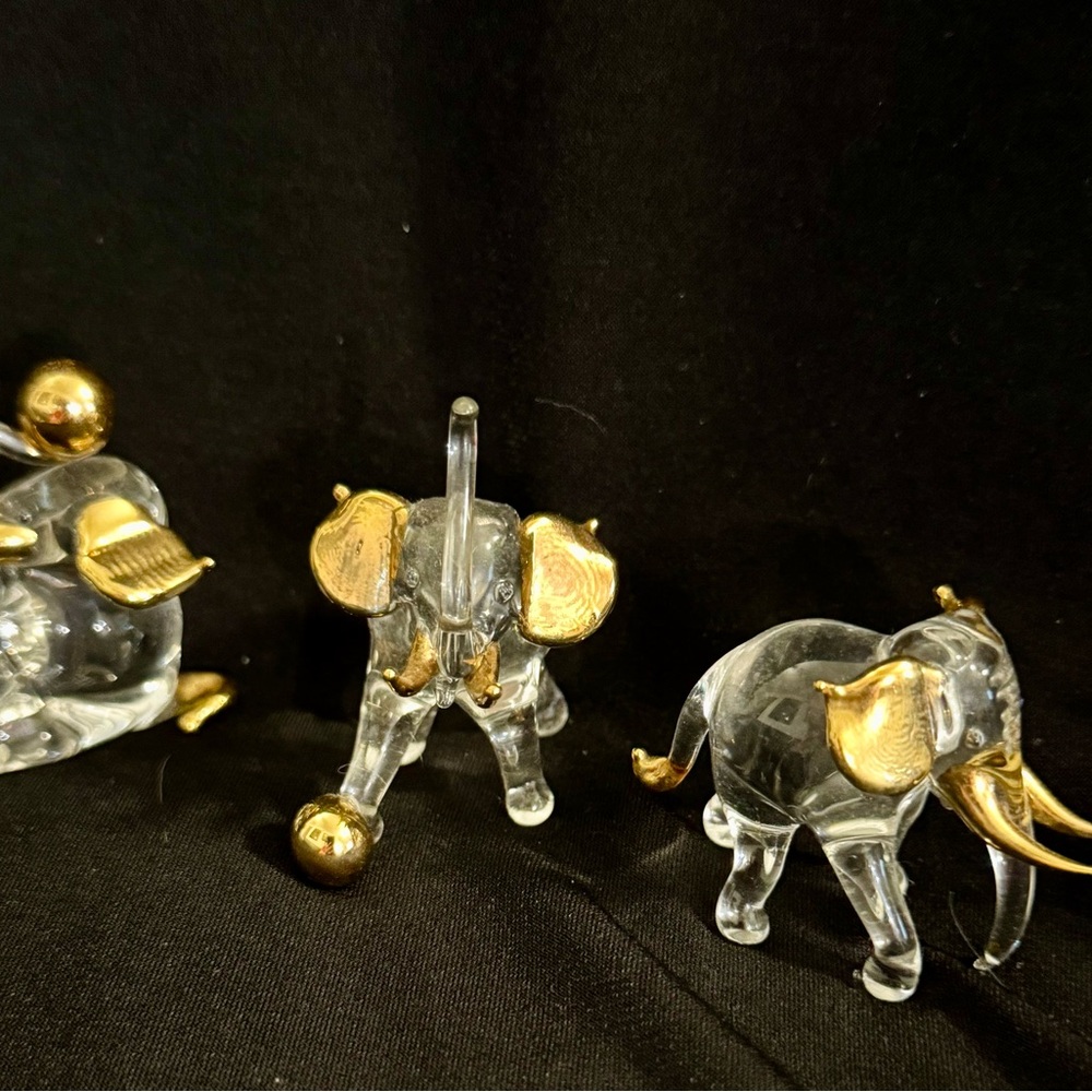 Glass Elephant Figurines with Gold Accents